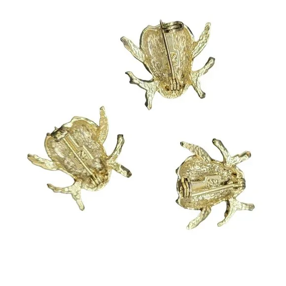 Vintage Glam Bug Beetle Mini Brooch Pins Enamel Rhinestone eyes - Picture 4 of 5